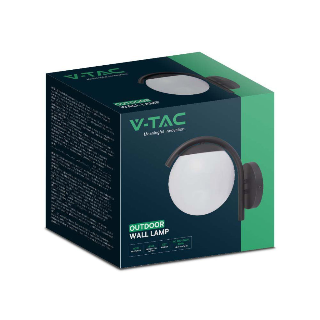V-TAC Lampada LED da Muro con Sfera Opale e Portalampada E27  Colore Nero Opaco IP44 V-TAC Lampada LED da Muro con Sfera Opale e Portalampada E27  Colore Nero Opaco IP44
